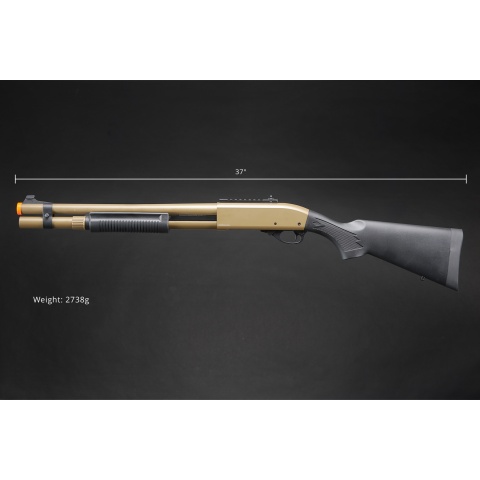 Golden Eagle M870 3/6-Shot Pump Action Gas Airsoft Shotgun w/ Mock Shell Tube & Ghost Ring Iron Sights
