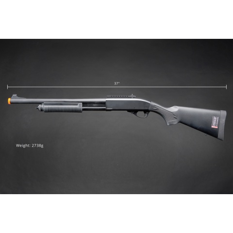 Golden Eagle M870 3/6-Shot Pump Action Gas Airsoft Shotgun w/ Mock Shell Tube & Ghost Ring Iron Sights