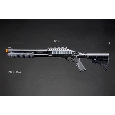 Golden Eagle M8873 3/6-Shot Pump Action CO2 Airsoft Shotgun w/ Optic Rail & M4 Crane Stock