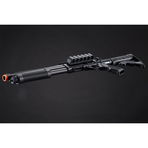 Golden Eagle M8873 3/6-Shot Pump Action CO2 Airsoft Shotgun w/ Optic Rail & M4 Crane Stock