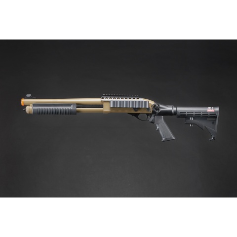 Golden Eagle M8873 3/6-Shot Pump Action CO2 Airsoft Shotgun w/ Optic Rail & M4 Crane Stock
