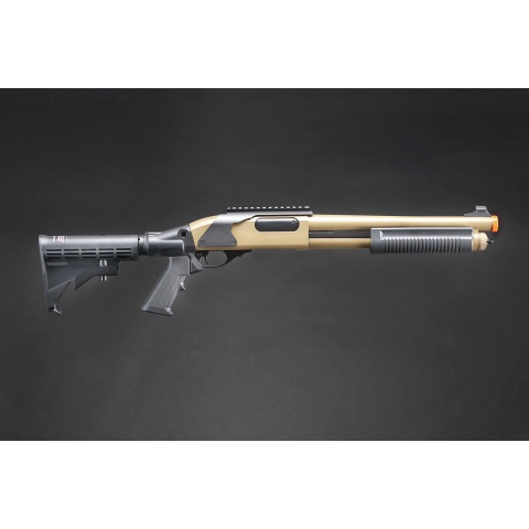 Golden Eagle M8873 3/6-Shot Pump Action CO2 Airsoft Shotgun w/ Optic Rail & M4 Crane Stock