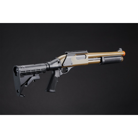 Golden Eagle M8873 3/6-Shot Pump Action CO2 Airsoft Shotgun w/ Optic Rail & M4 Crane Stock