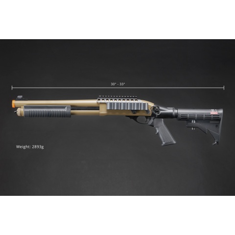 Golden Eagle M8873 3/6-Shot Pump Action CO2 Airsoft Shotgun w/ Optic Rail & M4 Crane Stock
