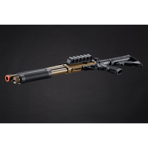 Golden Eagle M8873 3/6-Shot Pump Action CO2 Airsoft Shotgun w/ Optic Rail & M4 Crane Stock