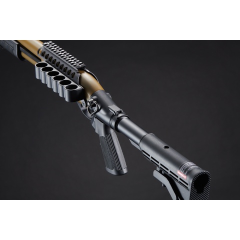 Golden Eagle M8873 3/6-Shot Pump Action CO2 Airsoft Shotgun w/ Optic Rail & M4 Crane Stock