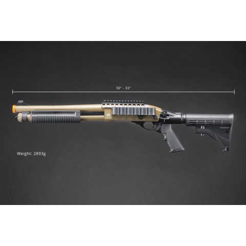Golden Eagle M8873 3/6-Shot Pump Action Gas Airsoft Shotgun w/ Optic Rail & M4 Crane Stock