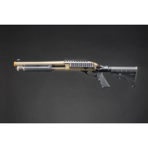 Golden Eagle M8873 3/6-Shot Pump Action Gas Airsoft Shotgun w/ Optic Rail & M4 Crane Stock