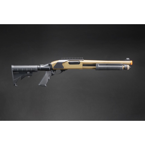 Golden Eagle M8873 3/6-Shot Pump Action Gas Airsoft Shotgun w/ Optic Rail & M4 Crane Stock