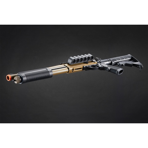 Golden Eagle M8873 3/6-Shot Pump Action Gas Airsoft Shotgun w/ Optic Rail & M4 Crane Stock