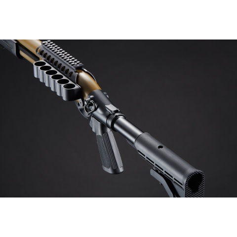 Golden Eagle M8873 3/6-Shot Pump Action Gas Airsoft Shotgun w/ Optic Rail & M4 Crane Stock