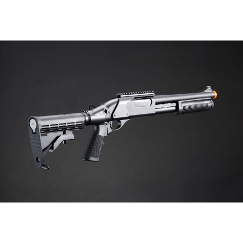 Golden Eagle M8873 3/6-Shot Pump Action Gas Airsoft Shotgun w/ Optic Rail & M4 Crane Stock