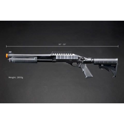 Golden Eagle M8873 3/6-Shot Pump Action Gas Airsoft Shotgun w/ Optic Rail & M4 Crane Stock