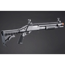 Golden Eagle M8874 3/6-Shot Pump Action CO2 Airsoft Shotgun w/ Flip Up Sights, Picatinny Rail & M4 Crane Stock