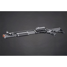 Golden Eagle M8874 3/6-Shot Pump Action CO2 Airsoft Shotgun w/ Flip Up Sights, Picatinny Rail & M4 Crane Stock