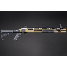 Golden Eagle M8874 3/6-Shot Pump Action CO2 Airsoft Shotgun w/ Flip Up Sights, Picatinny Rail & M4 Crane Stock