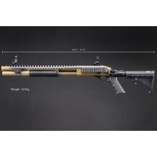 Golden Eagle M8874 3/6-Shot Pump Action CO2 Airsoft Shotgun w/ Flip Up Sights, Picatinny Rail & M4 Crane Stock