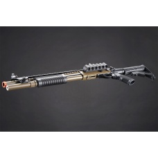 Golden Eagle M8874 3/6-Shot Pump Action CO2 Airsoft Shotgun w/ Flip Up Sights, Picatinny Rail & M4 Crane Stock