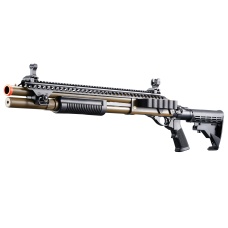 Golden Eagle M8874 3/6-Shot Pump Action Gas Airsoft Shotgun w/ Flip Up Sights, Picatinny Rail & M4 Crane Stock