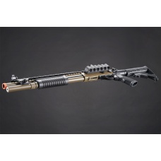 Golden Eagle M8874 3/6-Shot Pump Action Gas Airsoft Shotgun w/ Flip Up Sights, Picatinny Rail & M4 Crane Stock