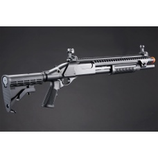 Golden Eagle M8874 3/6-Shot Pump Action Gas Airsoft Shotgun w/ Flip Up Sights, Picatinny Rail & M4 Crane Stock