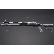 Golden Eagle M8874 3/6-Shot Pump Action Gas Airsoft Shotgun w/ Flip Up Sights, Picatinny Rail & M4 Crane Stock