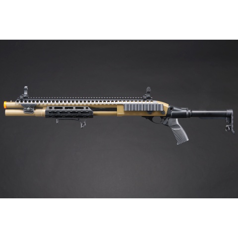 Golden Eagle M8875 3/6-Shot Pump Action Gas Airsoft Shotgun w/ Flip Up Sights, M-LOK, Picatinny Rail & M4 Buffer Stock
