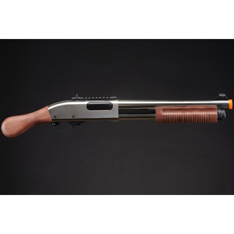 Golden Eagle M8877 3/6-Shot Pump Action Gas Airsoft Sawed-Off Shotgun - (Silver/Wood)