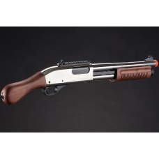 Golden Eagle M8877 3/6-Shot Pump Action Gas Airsoft Sawed-Off Shotgun - (Silver/Wood)