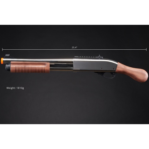 Golden Eagle M8877 3/6-Shot Pump Action Gas Airsoft Sawed-Off Shotgun - (Silver/Wood)