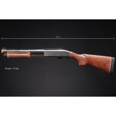 Golden Eagle M8885 3/6-Shot Pump Action Gas Airsoft Shotgun w/ Fiber Optic Sights - (Silver/Wood)