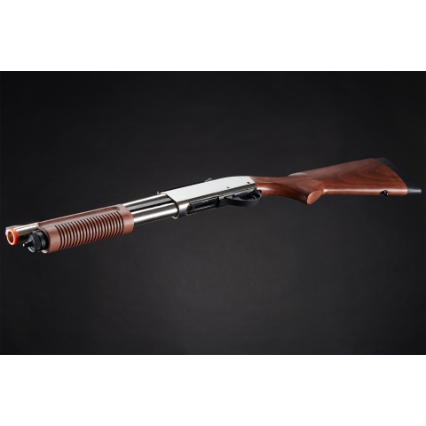 Golden Eagle M8885 3/6-Shot Pump Action Gas Airsoft Shotgun w/ Fiber Optic Sights - (Silver/Wood)