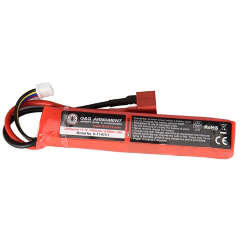 G&G 20C 11.1V 800mAh Stick Li-Po Battery - (Dean Connector)