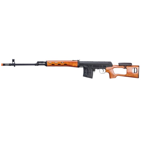 Atlas Custom Works SVD Dragunov Electric Airsoft Sniper Rifle w/ Real Wood Furniture & Fixed Sportsman Stock (Color: Black / Wood)