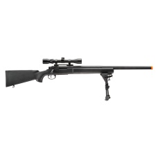 Lancer Tactical High FPS M24 Bolt Action Spring Powered Sniper Rifle w/ Scope & Bipod (Color: Black)