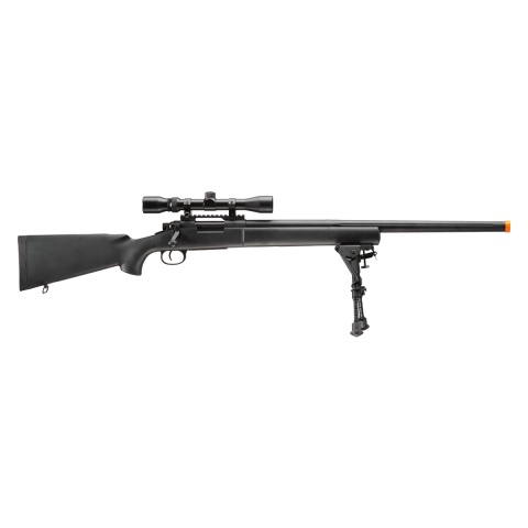 Lancer Tactical High FPS M24 Bolt Action Spring Powered Sniper Rifle w/ Scope & Bipod (Color: Black)