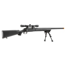 Lancer Tactical High FPS M24 Bolt Action Spring Powered Sniper Rifle w/ Scope & Bipod (Color: Black)