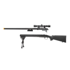 Lancer Tactical High FPS M24 Bolt Action Spring Powered Sniper Rifle w/ Scope & Bipod (Color: Black)