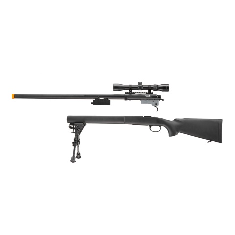 Lancer Tactical High FPS M24 Bolt Action Spring Powered Sniper Rifle w/ Scope & Bipod (Color: Black)