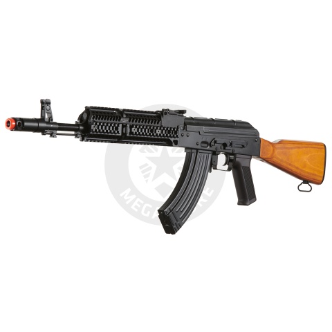 Lancer Tactical AK-Series AK-74M AEG Airsoft Rifle w/ Flash Hider ACW-228 Gas Tube Cover, ACW-229 Handguard, Wood Stock & SG-11B Mag - (Black)