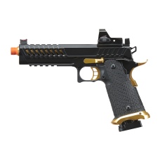 Lancer Tactical Knightshade Hi-Capa Gas Blowback Airsoft Pistol w/ Micro Red Dot Sight (Color: Black & Gold)
