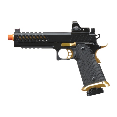 Lancer Tactical Knightshade Hi-Capa Gas Blowback Airsoft Pistol w/ Micro Red Dot Sight (Color: Black & Gold)