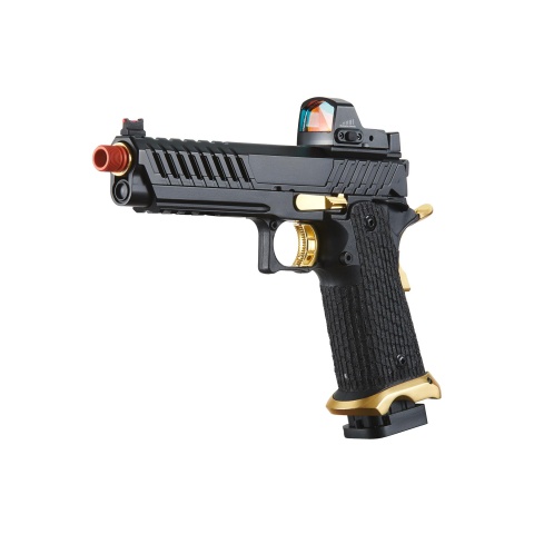 Lancer Tactical Knightshade Hi-Capa Gas Blowback Airsoft Pistol w/ Micro Red Dot Sight (Color: Black & Gold)