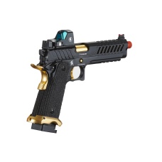 Lancer Tactical Knightshade Hi-Capa Gas Blowback Airsoft Pistol w/ Micro Red Dot Sight (Color: Black & Gold)