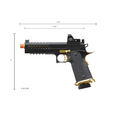 Lancer Tactical Knightshade Hi-Capa Gas Blowback Airsoft Pistol w/ Micro Red Dot Sight (Color: Black & Gold)