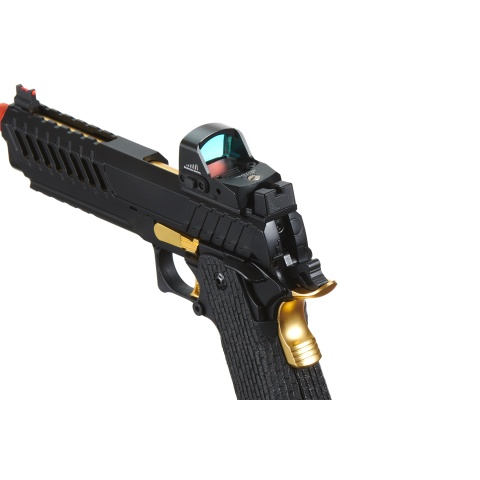 Lancer Tactical Knightshade Hi-Capa Gas Blowback Airsoft Pistol w/ Micro Red Dot Sight (Color: Black & Gold)