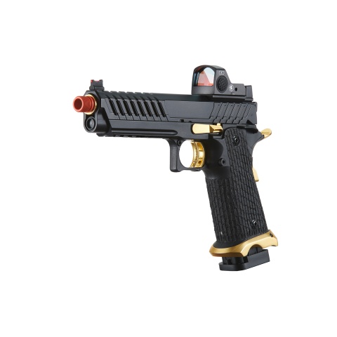 Lancer Tactical Knightshade Hi-Capa Gas Blowback Airsoft Pistol w/ Red Dot Sight (Color: Black & Gold)