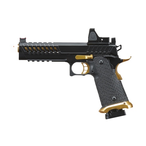 Lancer Tactical Knightshade Hi-Capa Gas Blowback Airsoft Pistol w/ Reflex Red Dot Sight (Color: Black & Gold)