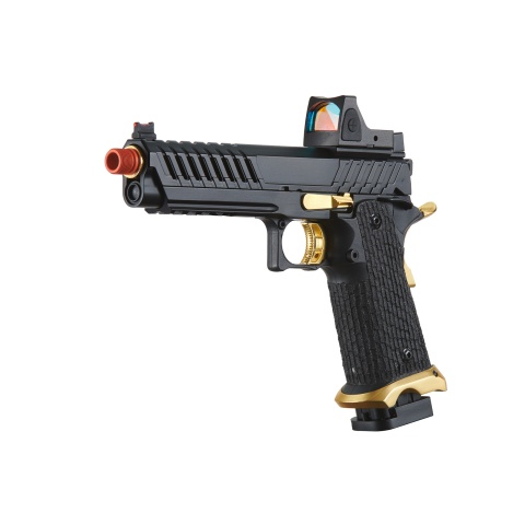 Lancer Tactical Knightshade Hi-Capa Gas Blowback Airsoft Pistol w/ Reflex Red Dot Sight (Color: Black & Gold)