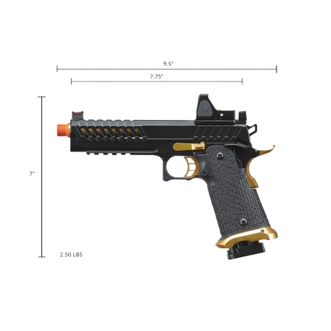 Lancer Tactical Knightshade Hi-Capa Gas Blowback Airsoft Pistol w/ Reflex Red Dot Sight (Color: Black & Gold)